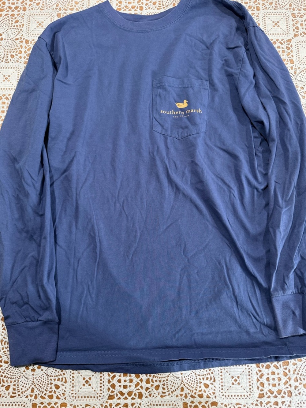 Southern Marsh Men's Long Sleeve Pocket Tee - Blue with Gold Logo
